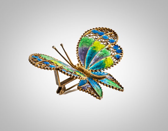 800 gilt silver filigree enameled butterfly - image 3