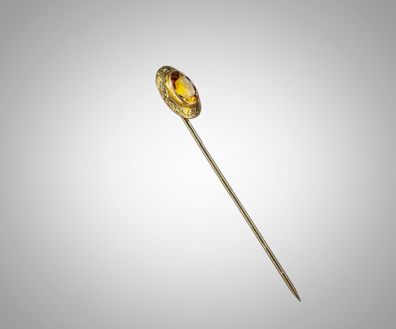 Arts & Crafts 14k stick pin w/oval faceted citrine - image 6