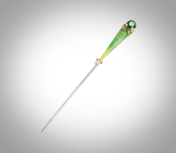 14k enamel tourmaline & pearl stick pin - image 2