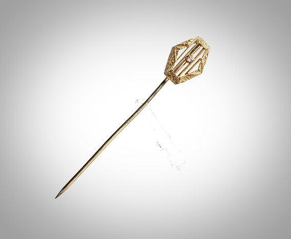 Art Deco 14k with diamond stick pin - image 2