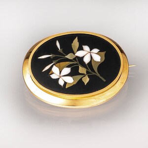 large 14k Victorian pietra dura brooch