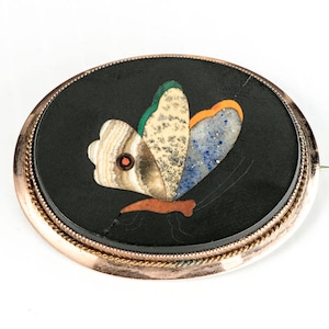 Victorian 14k Pietra Dura pictorial brooch