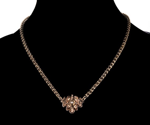 Antique Victorian 10k & pearl, black enamel neckl… - image 1