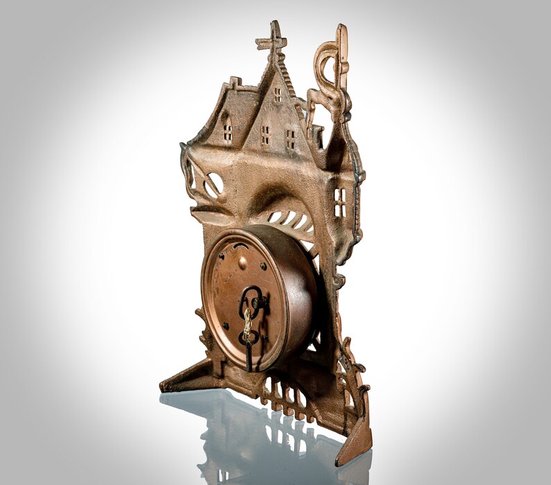 Elgin Clock Co Figural Cast Iron Castle Building Clock Etsy