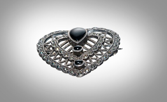 sterling silver heart with marcasite pin - image 4