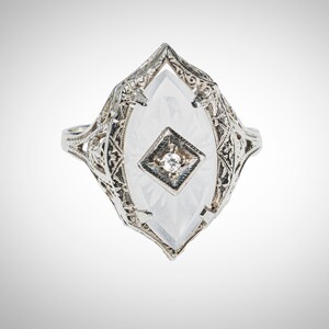 Art Deco 14k diamond camphor glass ring