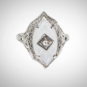 Art Deco 14k diamond camphor glass ring