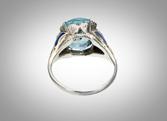 antique enameled palladium & aquamarine ring - image 5
