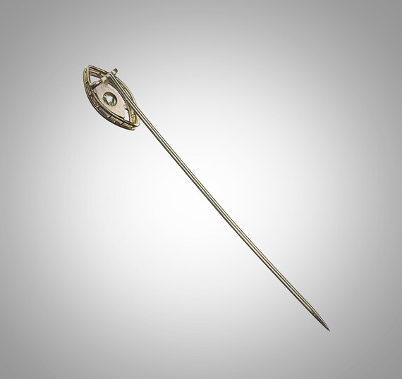 Art Deco 14k white and yellow stick pin with yell… - image 4