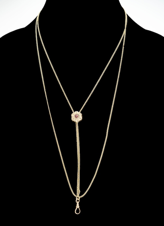 Victorian 14k slide chain necklace with garnet sl… - image 1