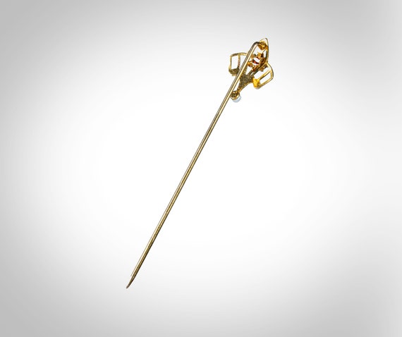 Art Deco 14k yellow gold paste & pearl  stick pin… - image 5