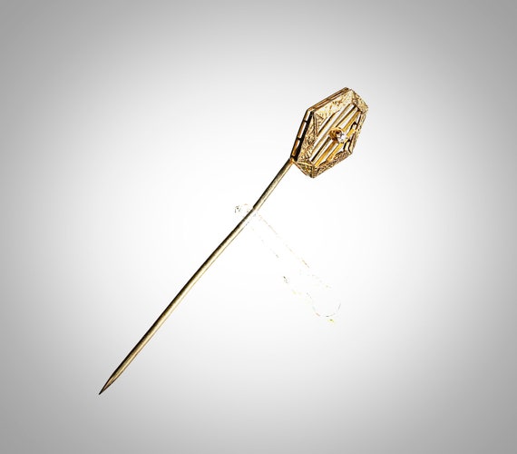 Art Deco 14k with diamond stick pin - image 3