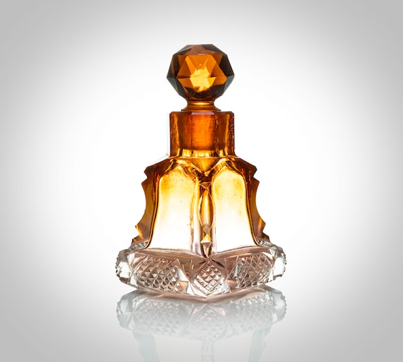 Bohemian cut glass perfume royal citrine color - image 1