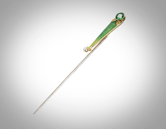 14k enamel tourmaline & pearl stick pin - image 3