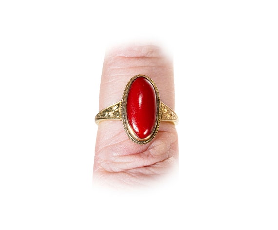 Victorian 18k red coral ring - image 5