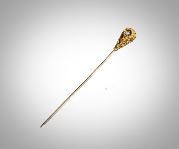 Victorian Etruscan 14k with diamond stick pin - image 6