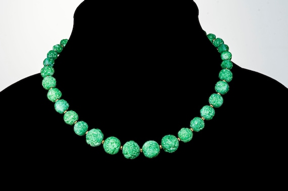 graduated carved Peking glass bead necklace - image 1