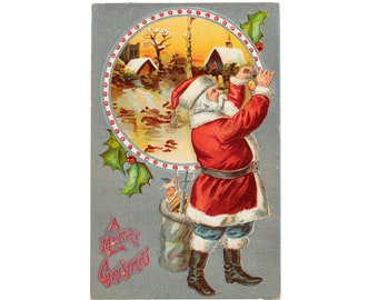 Christmas embossed Santa postcard