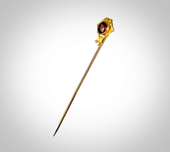 Art Deco 14k yellow gold red tourmaline stick pin… - image 3