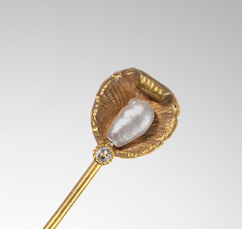 Art Nouveau 14k pearl diamond stick pin