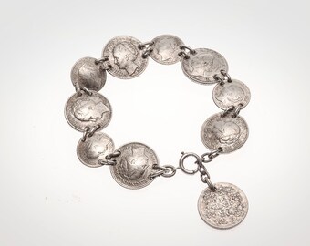 Bracelet En Argent Massif Avec Pièces De Monnaie Nederland Wilhelmina 1936-1942 - Occasion - Voir Photos