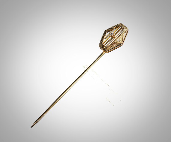 Art Deco 14k with diamond stick pin - image 6