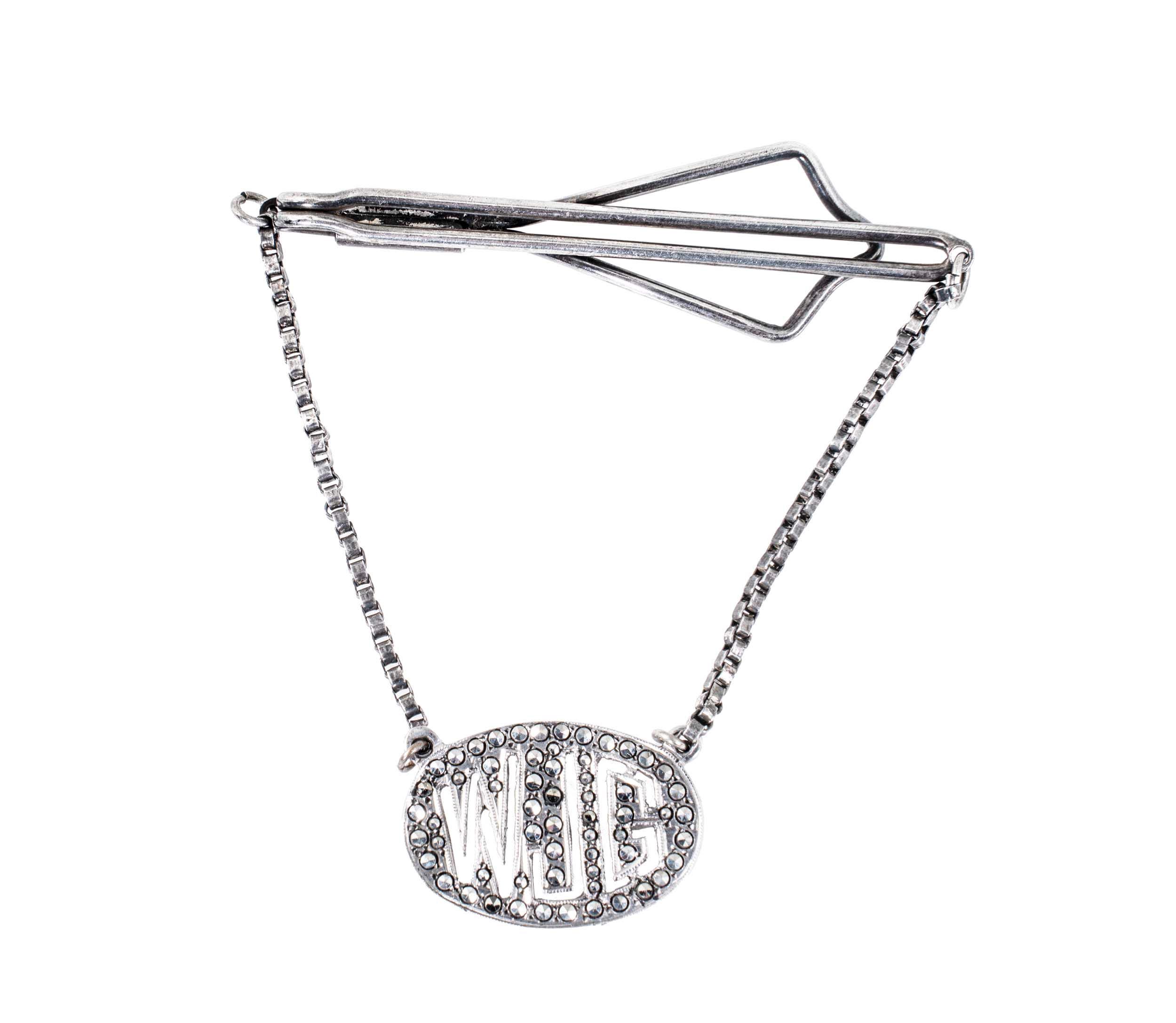 Pince à Cravate Sterling Silver – Écusson Maçonnique Avec Initiales WS – Marcasite