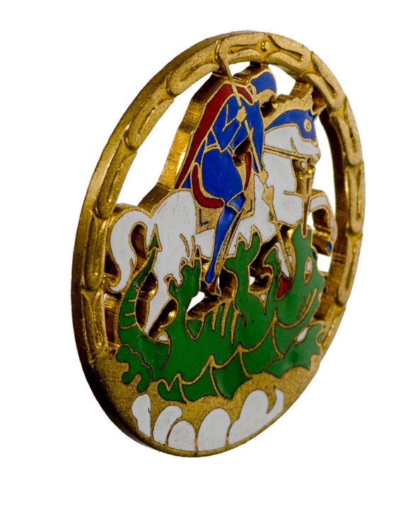 George slaying the dragon enameled brooch Arts & … - image 2