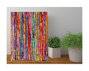 30cm X 40cm Colourful abstract lines canvas painting, with gold leaf.