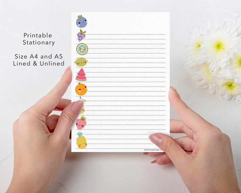 cute fruit printable stationery printable writing paper etsy