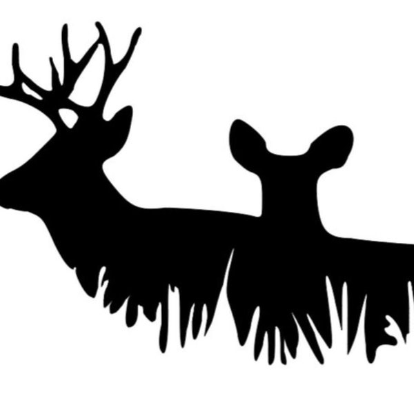 Deer Buck and Doe in Grass - Car Vinyl Decal, Glass or other surface - Fun Summer Birthday Christmas Hunting Vehicle Window