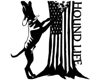 Hound Life American Flag Walker Coonhound Treeing a Raccoon Vinyl Decal