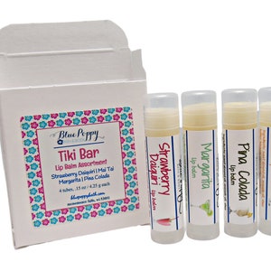 Tiki Bar Lip Balm Assortment, Tropical Lip Balm, Party Favor, Cocktail Gift Box