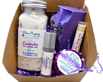 Lavender Bath and Beauty Gift for Her, Lavender Scented Soap, Lotion, Perfume, Bath Salts
