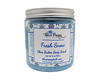 Body Scrub, Fresh Snow Sugar Scrub, Holiday Fragrance with Shea Butter