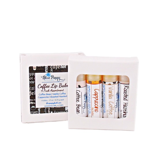 Coffee Lip Balm Gift Set, 4 Flavored Chapsticks in Coffee