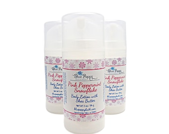 Pink Peppermint Snowflake Hand & Body Lotion, Shea Butter Lotion Pump, Marshmellows, Sugar