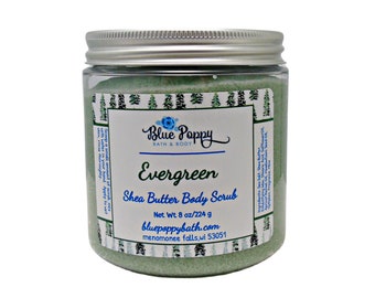 Sugar Scrub, Evergreen with Lemon, Moisturizing Skin Care, Luxurious & Creamy with Shea Butter, Handmade Bath and Body Gift