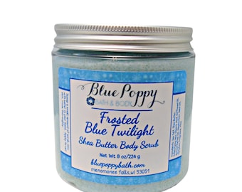 Body Scrub with Shea Butter, Frosted Blue Twilight Holiday Scent, Sugar Body Exfoliator