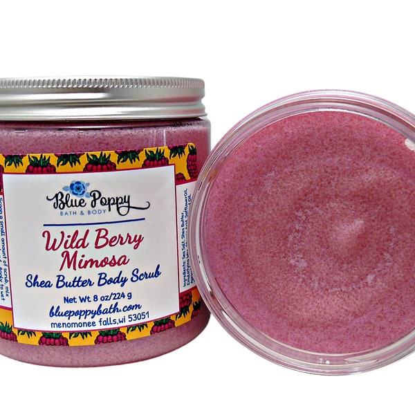 Body Scrub, Wild Berry Mimosa, Exfoliating Body Spa Scrub with Sugar & Shea Butter