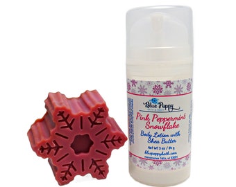 Pink Peppermint Snowflake Soap & Lotion Gift Set, Stocking Stuffer, Teacher Appreciation Gift