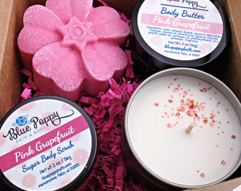 Mothers Day Gift, Pink Grapefruit Bath And Body Gift for Her, Mini Spa Box, Bridesmaid Gift Boxes