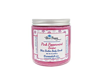 Pink Peppermint Snow Sugar Scrub with Shea Butter, Holiday Fragrance Spa Scrub