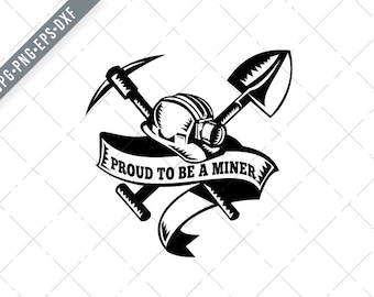 Proud to Be a Miner Hard Hat Crossed Spade and Pick Axe Woodcut Black and White Svg-mining SVG-Miner Cut File-DXF-jpg-png