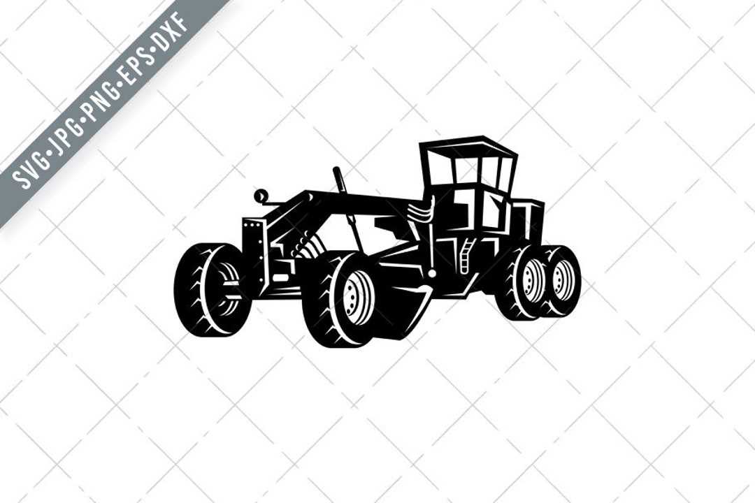 Vintage Road Grader Motor Grader or Blade Grading Retro Woodcut Black ...
