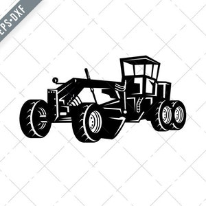 vintage Road Grader Motor Grader ou Blade Grading Retro Woodcut Noir Blanc Svg-Motor Grader SVG-Blade Cut File-lourd équipement DXF-jpg-png