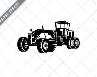 Vintage Road Grader Motor Grader or Blade Grading Retro Woodcut Black White Svg-Motor Grader SVG-Blade Cut File-heavy equipment DXF-jpg-png