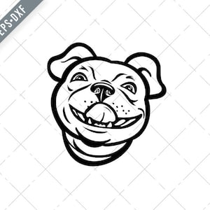 Hoofd van Boston Terrier Ras van hond glimlachen en likken zijn neus mascotte retro stijl Svg-Boston Terrier SVG-Cut File-DXF-jpg-png