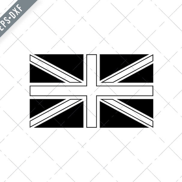 National Flag of the Country or Nation of Great Britain Union Jack Black and White Svg-Union Jack  SVG-Cut File-United Kingdom DXF-jpg-png
