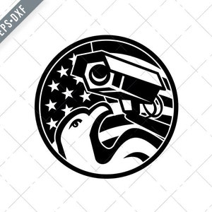American Eagle and Security Camera USA Flag Circle Black and White svg-Security SVG-surveillance Cut File-DXF-jpg-Security Camera png